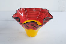 Load image into Gallery viewer, Signed Art Glass Handkerchief Bowl Red Yellow Black Ribbon Swirl 2008
