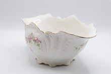 Load image into Gallery viewer, Antique Porcelain Rose Floral Centerpiece Bowl Gold Trim Scalloped Rim
