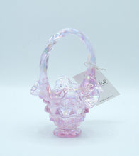 Load image into Gallery viewer, Fenton Iridescent Pink Ruffles Art Glass Basket with Handle | Handmade in USA
