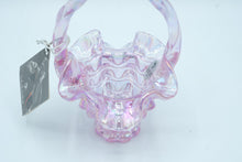 Load image into Gallery viewer, Fenton Iridescent Pink Ruffles Art Glass Basket with Handle | Handmade in USA
