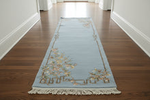 Load image into Gallery viewer, Hand-Knotted Wool Aubusson Runner Rug – 8&#39; x 2&#39;6&quot; Light Blue Floral Pattern
