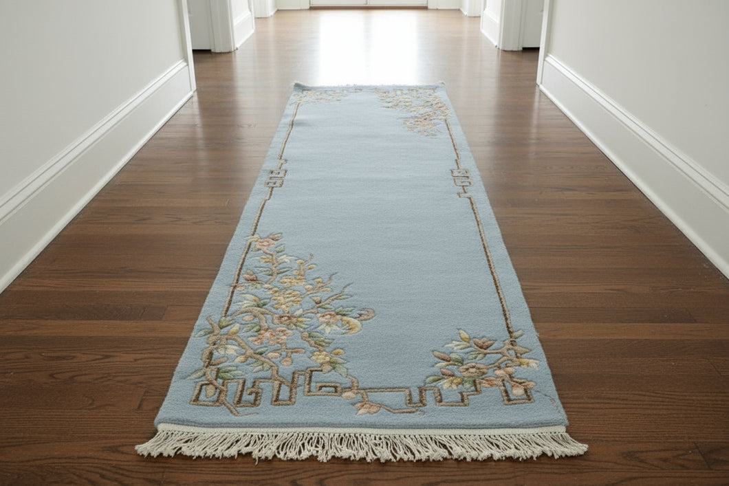 Hand-Knotted Wool Aubusson Runner Rug – 8' x 2'6