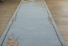 Load image into Gallery viewer, Hand-Knotted Wool Aubusson Runner Rug – 8&#39; x 2&#39;6&quot; Light Blue Floral Pattern
