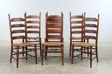 Load image into Gallery viewer, Set of 6 Traditional Ladder Back Dining Chairs with Woven Rush Seats
