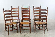 Load image into Gallery viewer, Set of 6 Traditional Ladder Back Dining Chairs with Woven Rush Seats
