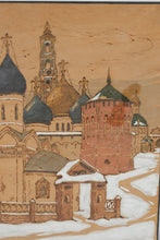 Load image into Gallery viewer, Vintage Russian Zagorsk Trinity Lavra Pyrography Wood Art Signed 12 x 14
