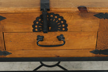 Load image into Gallery viewer, Rustic Solid Wood Trunk Side Table with Storage Drawer and Iron Base
