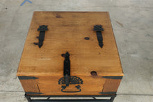 Load image into Gallery viewer, Rustic Solid Wood Trunk Side Table with Storage Drawer and Iron Base
