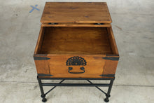 Load image into Gallery viewer, Rustic Solid Wood Trunk Side Table with Storage Drawer and Iron Base
