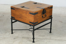 Load image into Gallery viewer, Rustic Solid Wood Trunk Side Table with Storage Drawer and Iron Base
