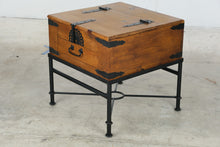 Load image into Gallery viewer, Rustic Solid Wood Trunk Side Table with Storage Drawer and Iron Base

