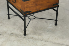 Load image into Gallery viewer, Rustic Solid Wood Trunk Side Table with Storage Drawer and Iron Base
