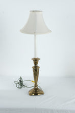 Load image into Gallery viewer, Heavy Brass Candlestick Table Lamp Traditional Colonial Style 27 Inch with Shade
