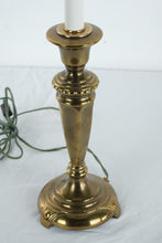 Load image into Gallery viewer, Heavy Brass Candlestick Table Lamp Traditional Colonial Style 27 Inch with Shade
