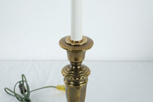 Load image into Gallery viewer, Heavy Brass Candlestick Table Lamp Traditional Colonial Style 27 Inch with Shade
