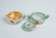 Load image into Gallery viewer, Vintage Japanese Lusterware Stackable Creamer and Sugar Bowl Floral Set
