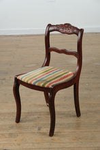Load image into Gallery viewer, Saber Leg Rose Carved Accent Chair – Vintage Striped Upholstery
