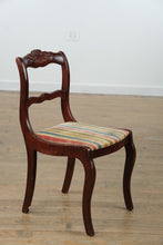 Load image into Gallery viewer, Saber Leg Rose Carved Accent Chair – Vintage Striped Upholstery

