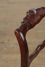 Load image into Gallery viewer, Saber Leg Rose Carved Accent Chair – Vintage Striped Upholstery
