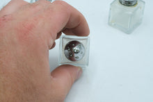 Load image into Gallery viewer, Vintage Glass Salt and Pepper Shakers Set of 3 Square Chrome Bullet Tops
