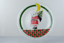 Load image into Gallery viewer, Peggy Karr Checkerboard Santa Fused Glass Christmas Platter 14 Inch Vintage
