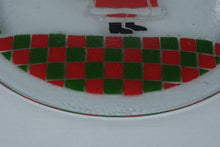 Load image into Gallery viewer, Peggy Karr Checkerboard Santa Fused Glass Christmas Platter 14 Inch Vintage
