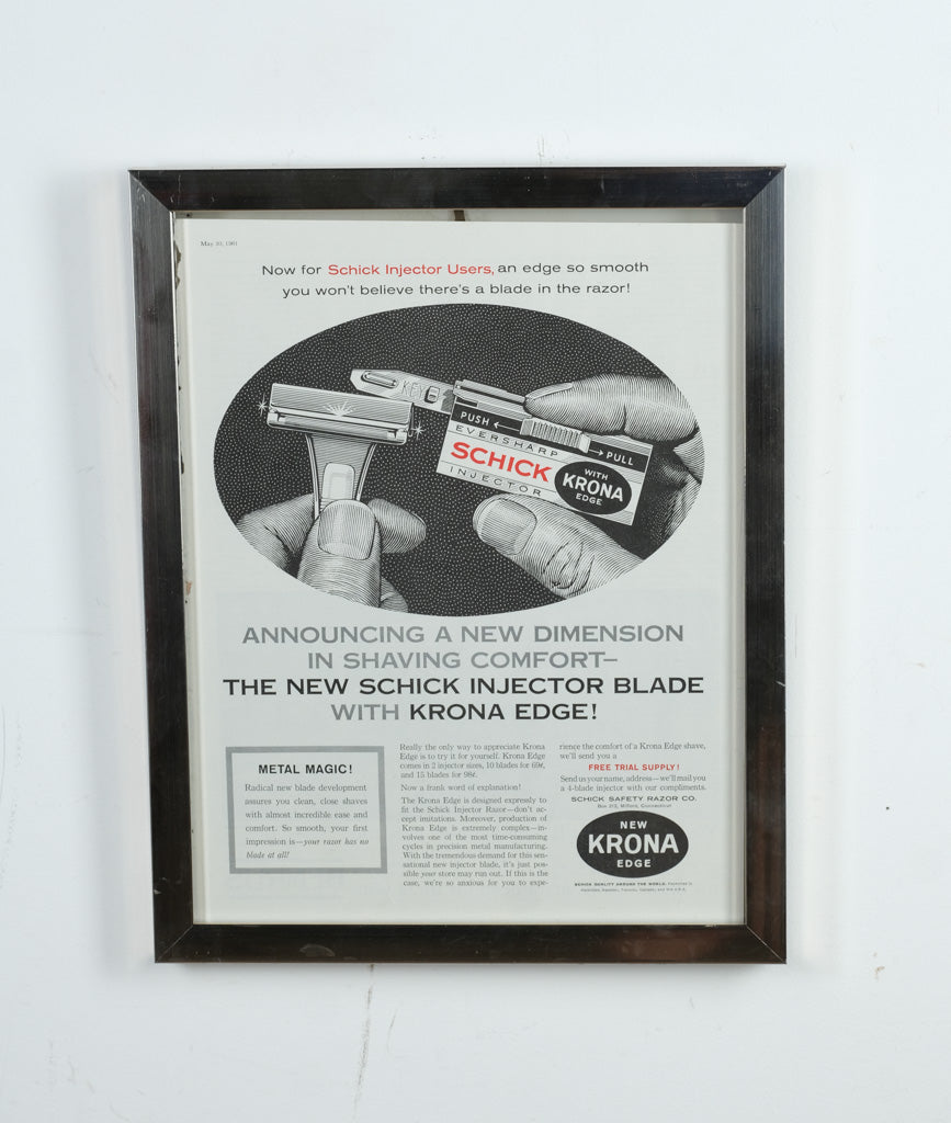 Framed 1961 Schick Krona Edge Razor Advertisement