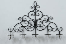 Load image into Gallery viewer, Scrollwork Wall Candelabra with Crystal Drops – 5 Pillar Holders
