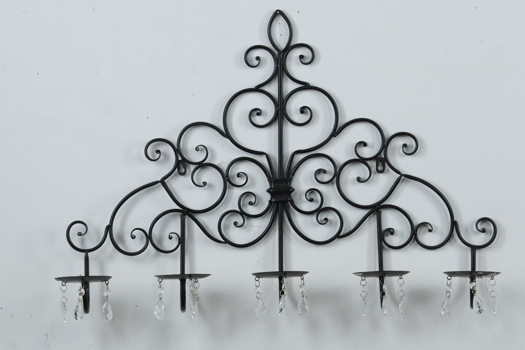 Scrollwork Wall Candelabra with Crystal Drops – 5 Pillar Holders