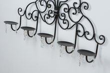 Load image into Gallery viewer, Scrollwork Wall Candelabra with Crystal Drops – 5 Pillar Holders
