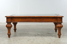 Load image into Gallery viewer, Glass Top Wood Coffee Table with Decorative Iron Scrollwork
