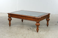 Load image into Gallery viewer, Glass Top Wood Coffee Table with Decorative Iron Scrollwork
