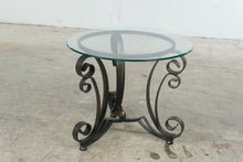 Load image into Gallery viewer, Round Glass Top Metal Scrollwork Accent Side Table
