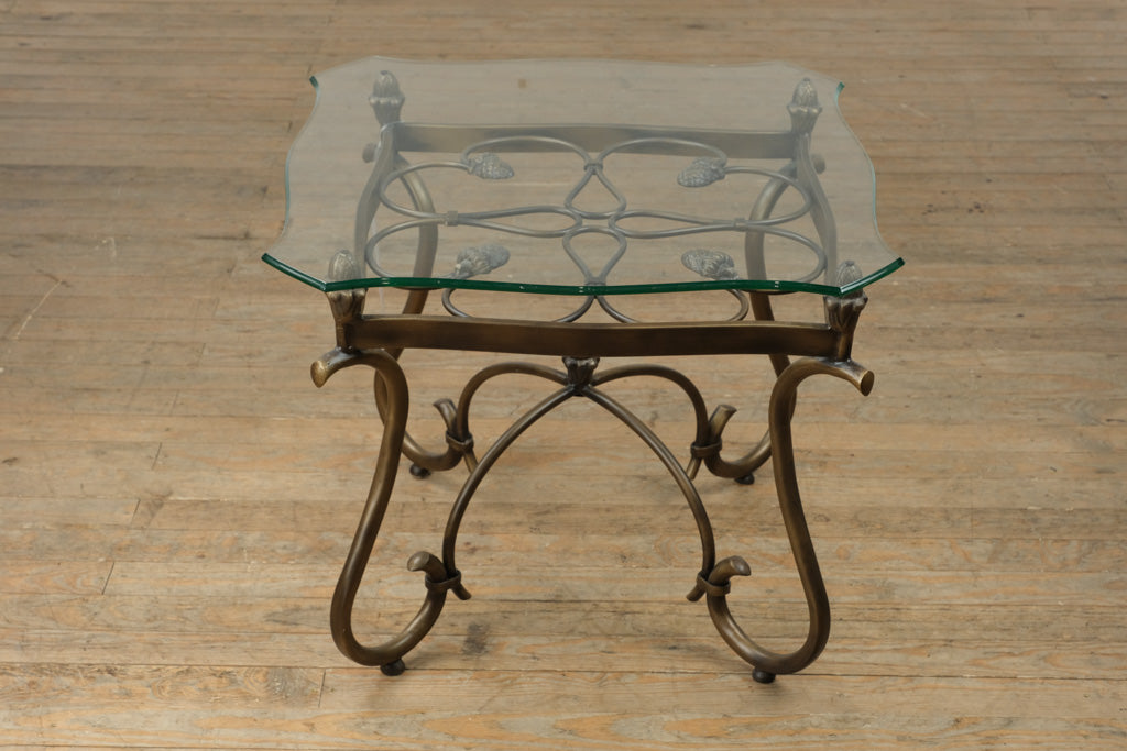 Rubbed Bronze Scrollwork Glass Side Table