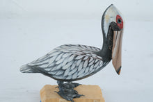 Load image into Gallery viewer, Hand Carved Wood Pelican Bird Figurine Coastal Folk Art 7 Inch

