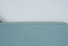 Load image into Gallery viewer, Cole Haan Aqua Blue Leather Wristlet Clutch Zip Pouch Gold Tone Hardware
