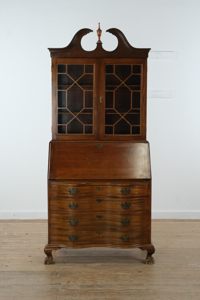 Governor Winthrop Serpentine Front Secretary Desk with Bookcase Top – Solid Wood, Ball & Claw Feet