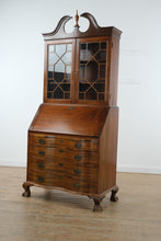 Load image into Gallery viewer, Governor Winthrop Serpentine Front Secretary Desk with Bookcase Top – Solid Wood, Ball &amp; Claw Feet

