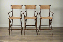 Load image into Gallery viewer, Set of 3 Metal Bamboo Woven Barstools
