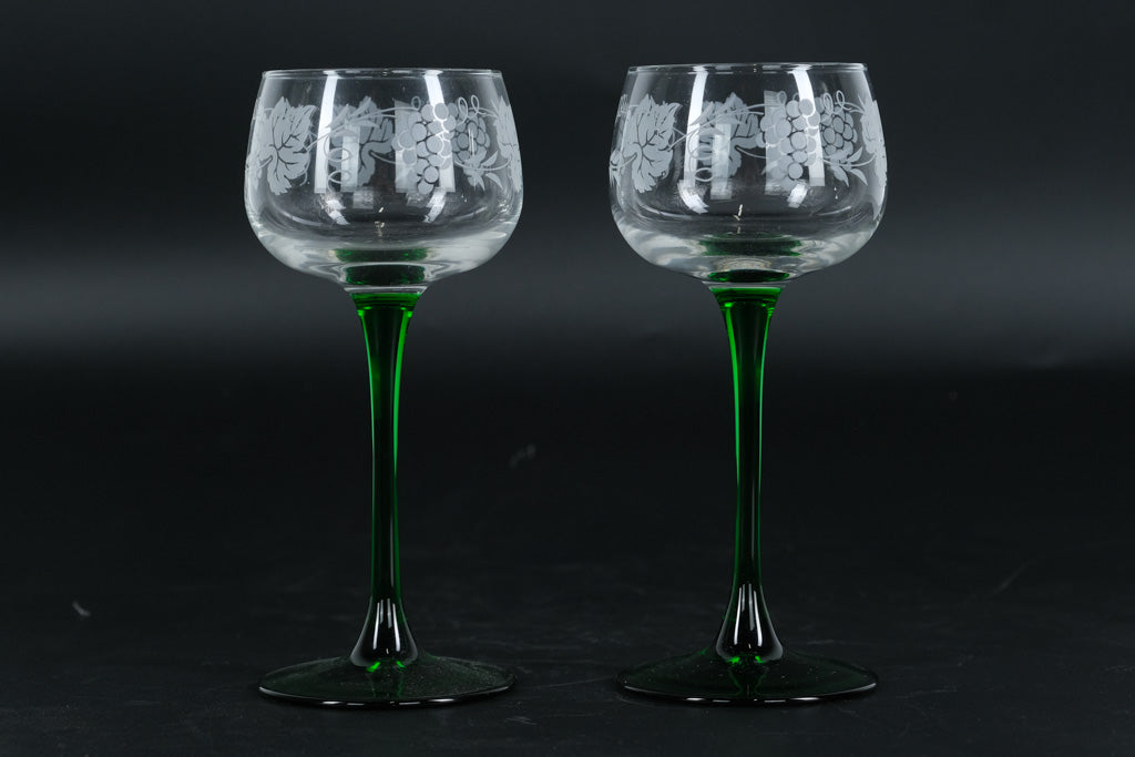grape etched wine glasses Set of 2 Luminarc France Wine Glasses – Etched Grape Design, Green Ste –  Craze Furniture and Antiques