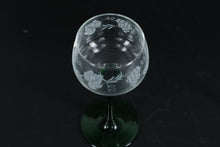 Load image into Gallery viewer, Set of 2 Luminarc France Wine Glasses – Etched Grape Design, Green Stem – 6.5” Tall
