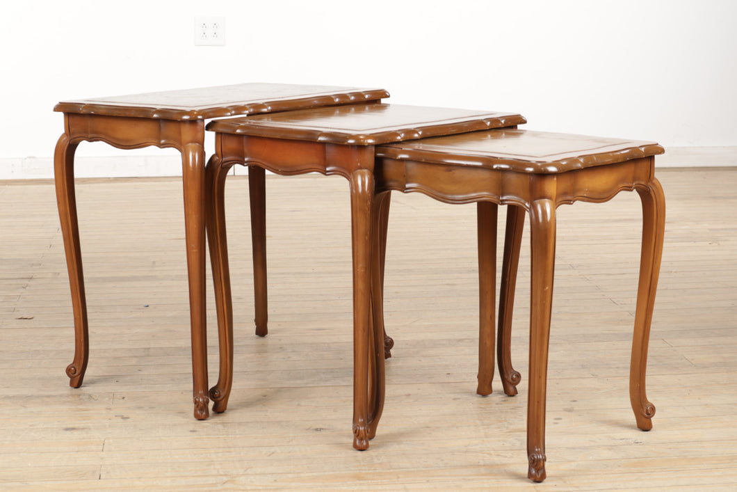 Set of 3 Nesting Tables with Leather Tops