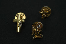 Load image into Gallery viewer, Set of 3 Gold-Tone Religious Tie Pins – Cross with Crystal, Praying Angel &amp; Cherub Designs
