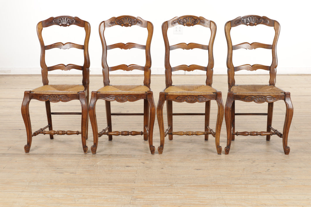 Set of 4 French Rush Seat Chairs