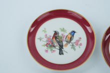 Load image into Gallery viewer, Set of 4 Miniature Bird Plates – Kaiser W. Germany Porcelain, 4” Burgundy &amp; Gold Rim
