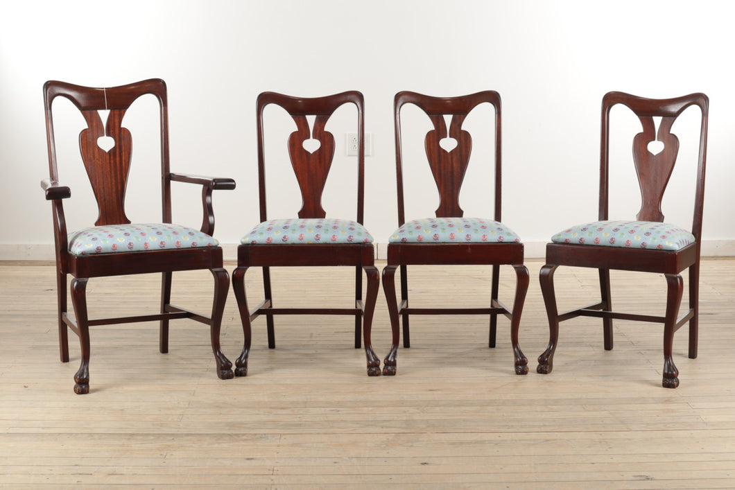 Set of 4 Vintage Mahogany Dining Chairs with New Upholstery