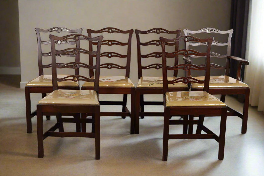 Set of 6 Mahogany Ribbon Back Dining Chairs