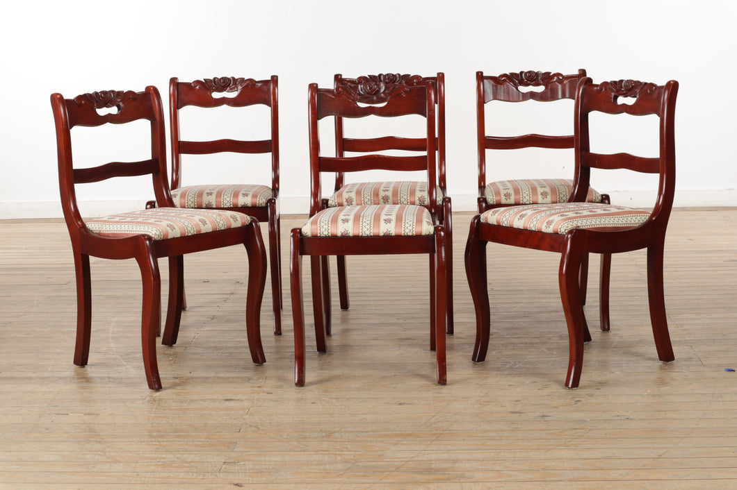 Set of 6 Rose Carved Saber Legged Chairs