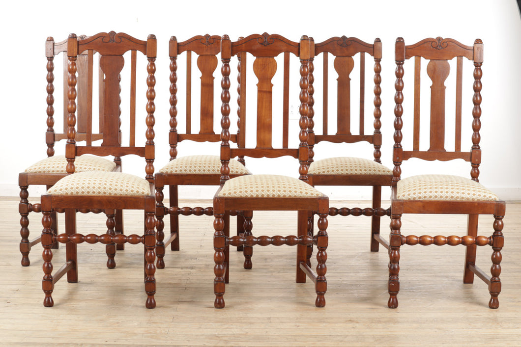 Set of 6 Tall Back Chairs with Spun Posts and New Upholstery