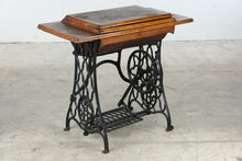 Load image into Gallery viewer, Antique Treadle Sewing Machine in Inlaid Wood Cabinet
